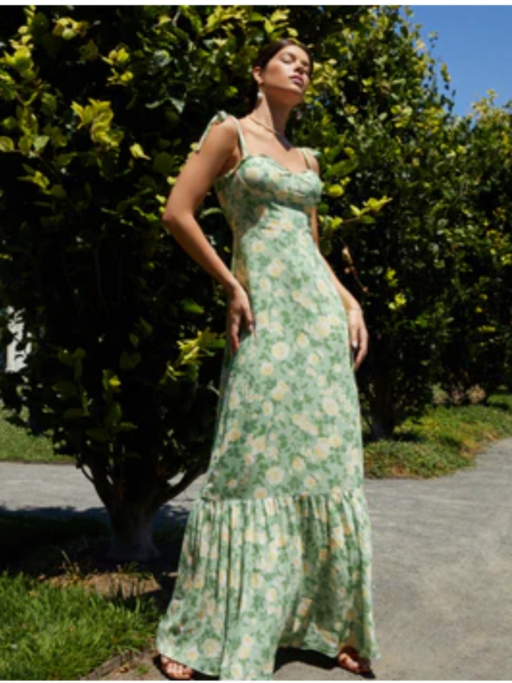 Floral Green Tie-Strap Maxi Dress